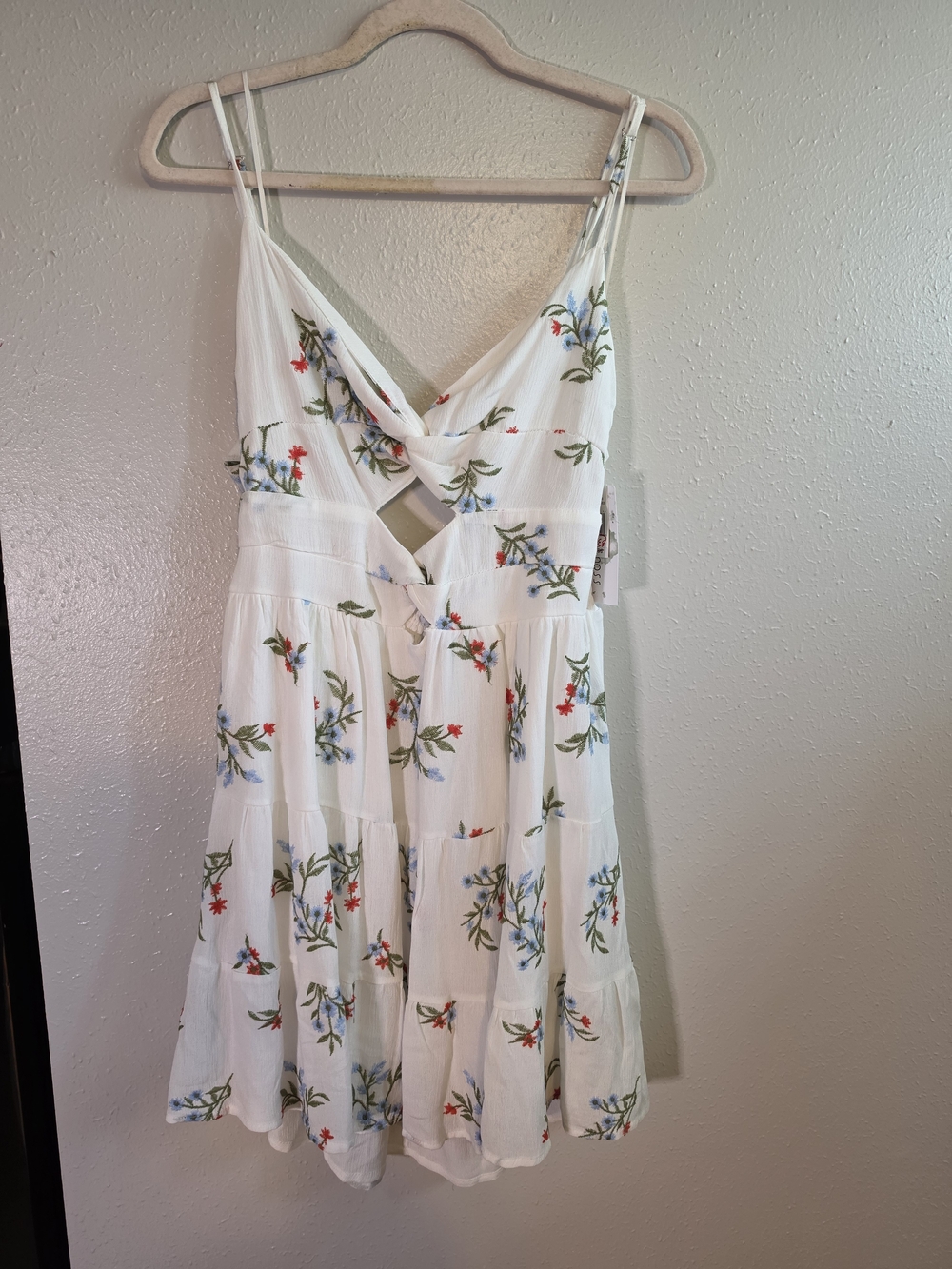 White Floral Twist-Front Mini Dress